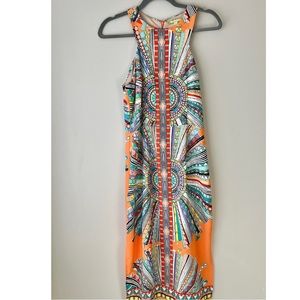 Gianni Bini | Orange Mara Hoffman Style Kaleidoscope Cut In Midi Dress